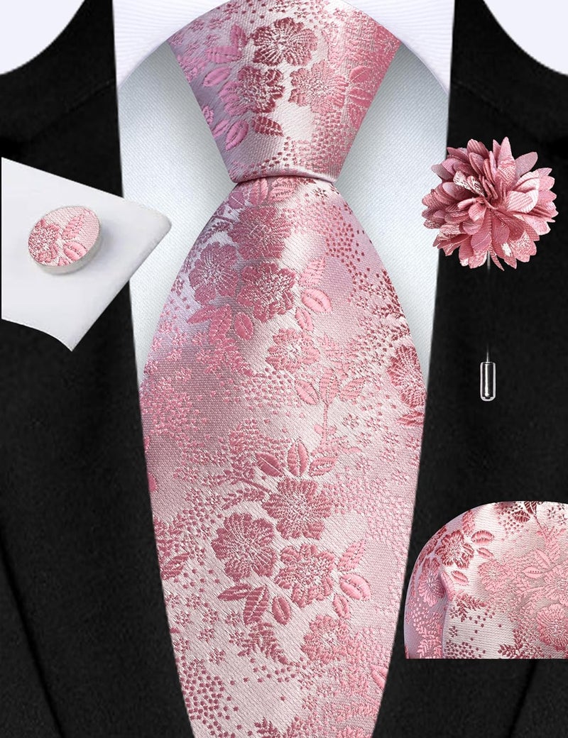 GUSLESON 3.15"（8cm） Mens Floral Tie and Lapel Pin Necktie Hankerchief Cufflinks Set for Men - Image 2